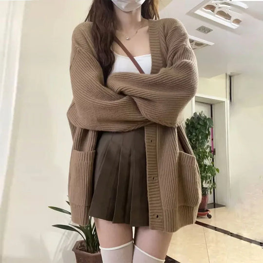 Elena | Maglione Cardigan Oversize da Donna con Scollo a V | Bianco