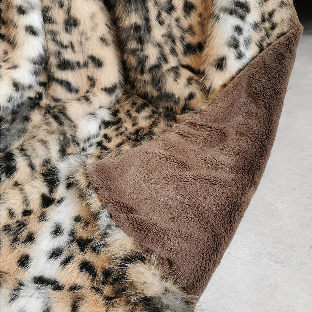 Leona | Coperta finta pelliccia leopardata doppio strato dorata | Oro