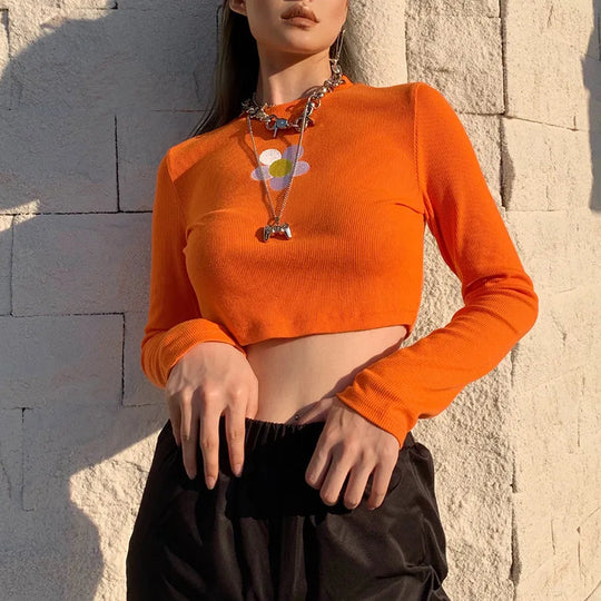 Fenna | Casual knitted top with long sleeves for women | Orange
