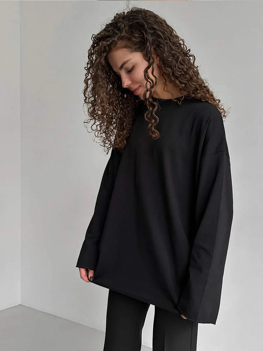 Luna | Damen Oversized Basic Pullover | Rosa