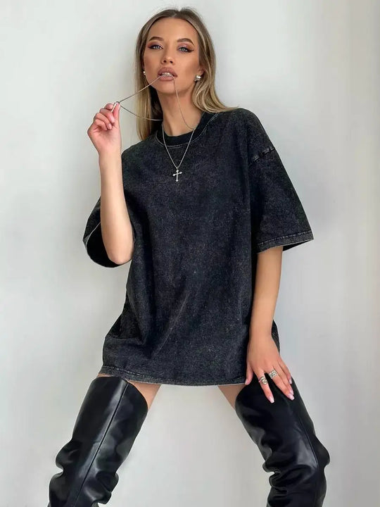 Raya | Dames Oversized Vintage T-Shirt | Donkergroen