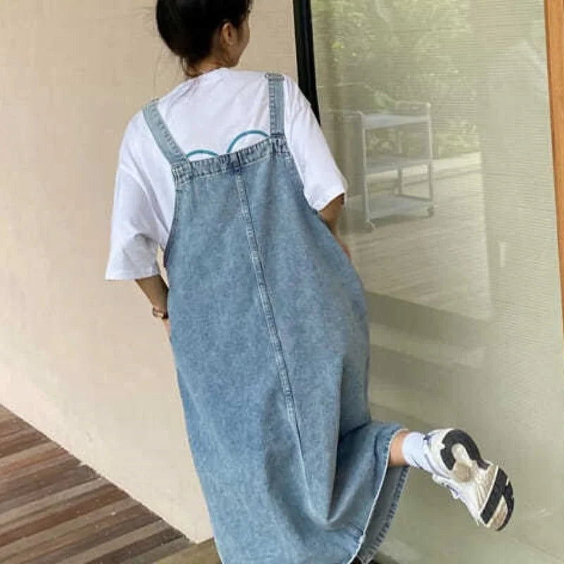Lina | Women's Oversized Denim Pinafore Dress | Light Blue