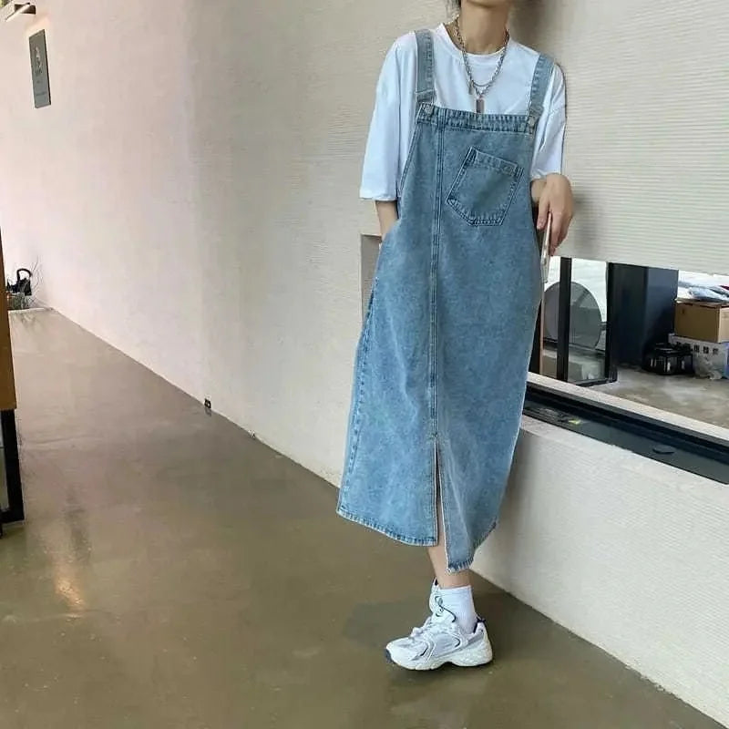 Lina | Women's Oversized Denim Pinafore Dress | Light Blue