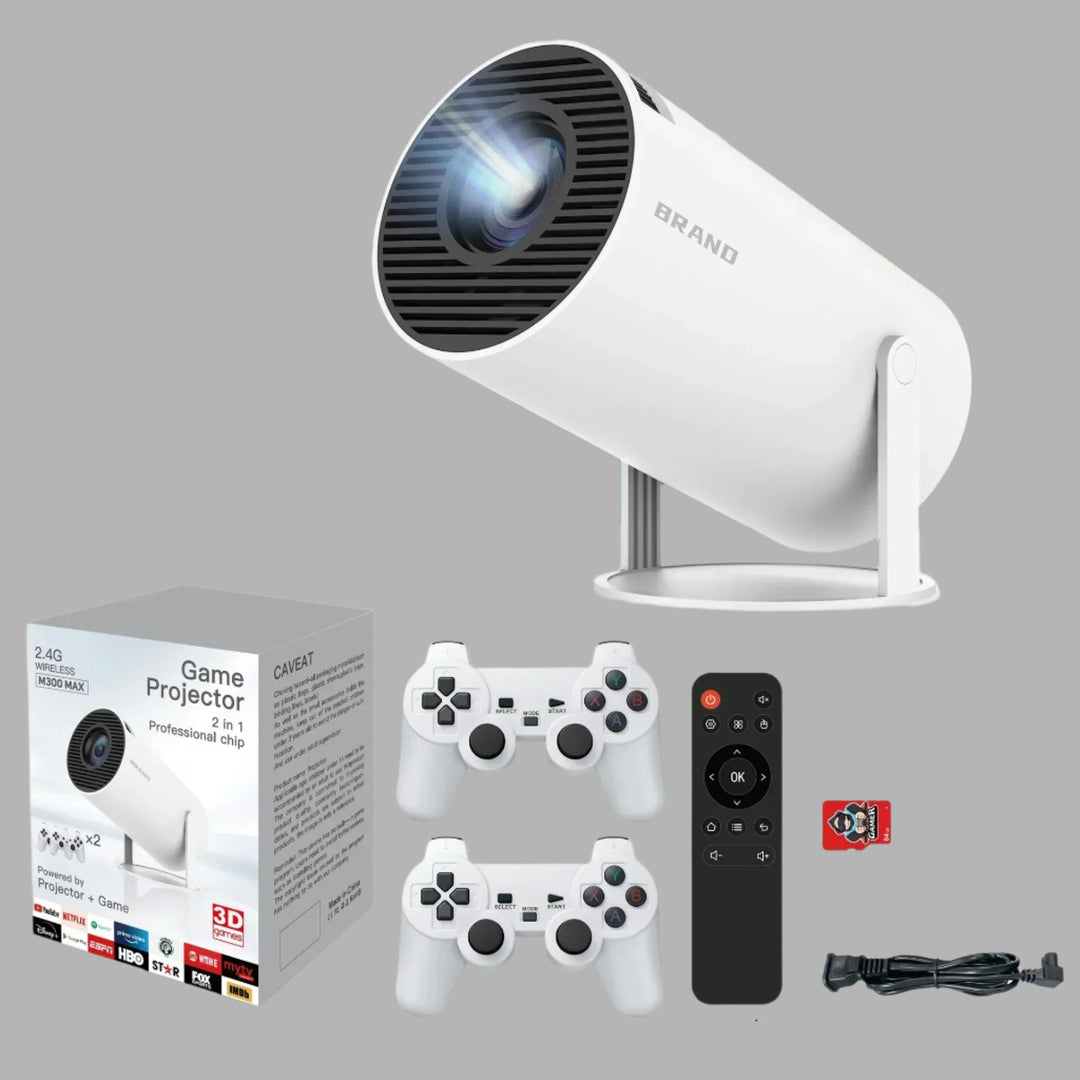 Full HD-projector met draadloze controllers en afstandsbediening.