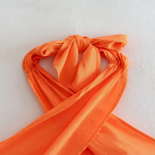 Mira | Short halter top with crossed design for women | Orange