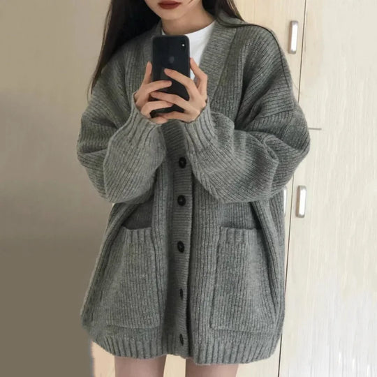 Elena | Maglione Cardigan Oversize da Donna con Scollo a V | Bianco