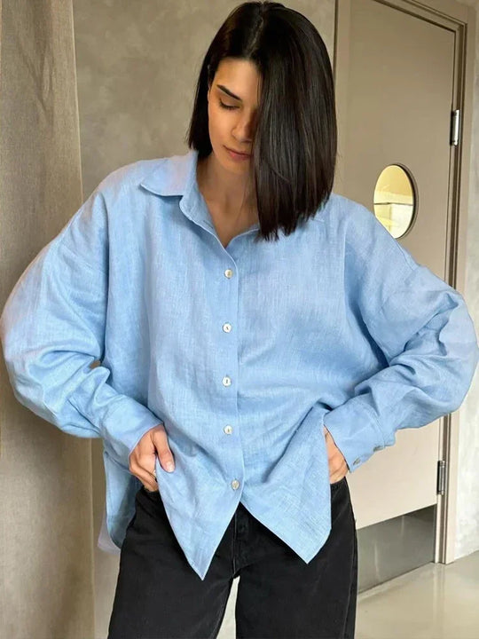Helena | Women's Oversized Linen Blouse | Royal Blue