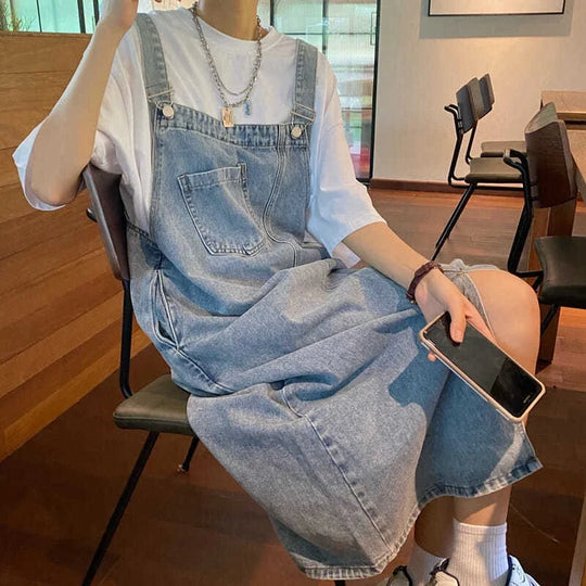 Lina | Women's Oversized Denim Pinafore Dress | Light Blue