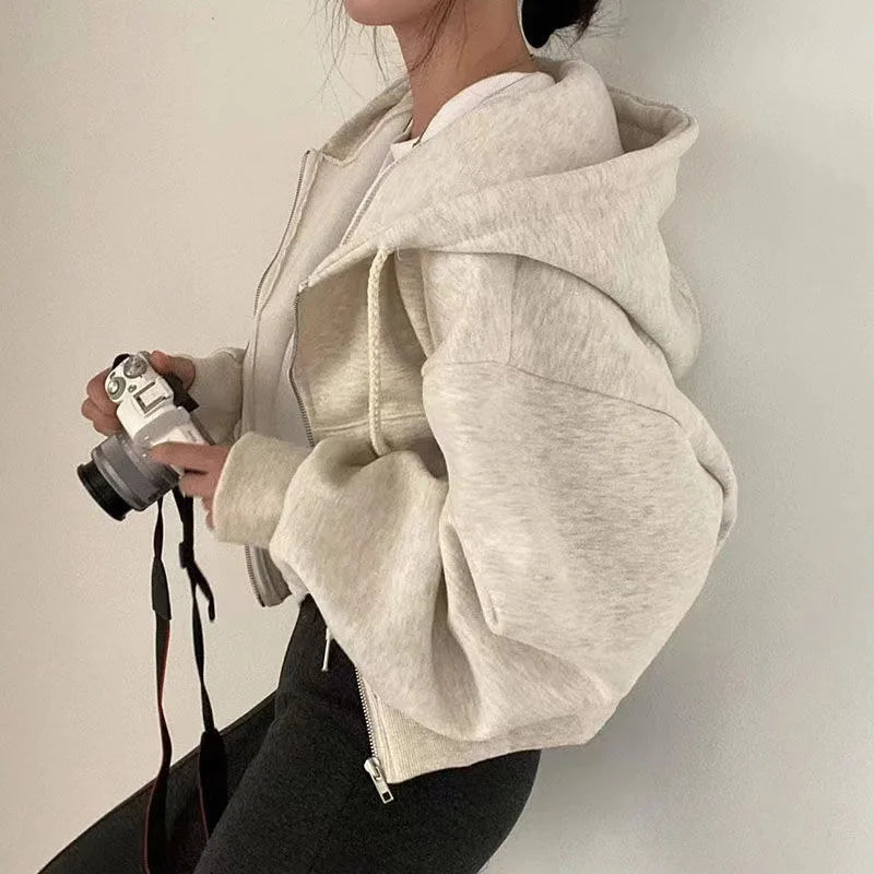 Leona | Felpa con cappuccio oversize da donna con zip | Grigio scuro