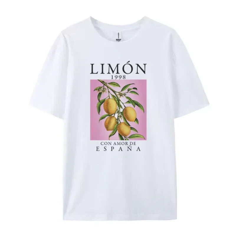 Amelie | Dames Oversized Vintage T‑Shirt met Citroenprint | Grijs