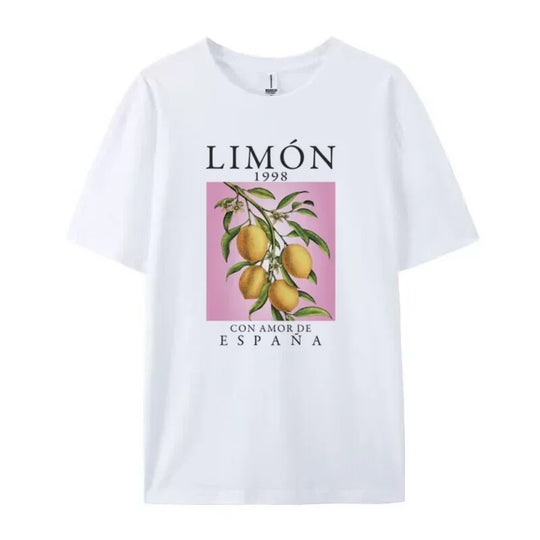 Amelie | Dames Oversized Vintage T‑Shirt met Citroenprint | Grijs
