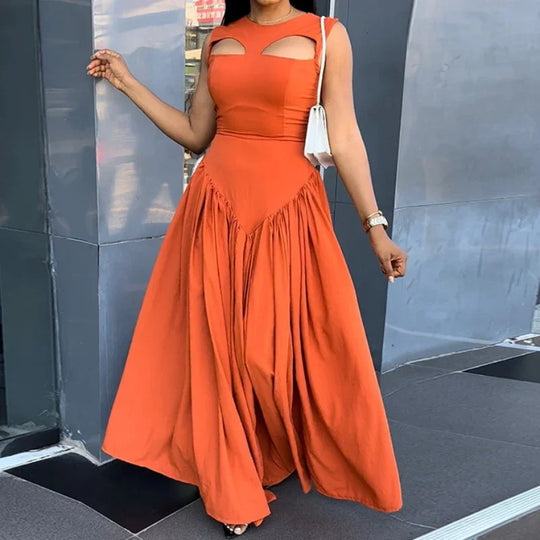 Sienna | Loose boho maxi dress with high waist for women | Orange