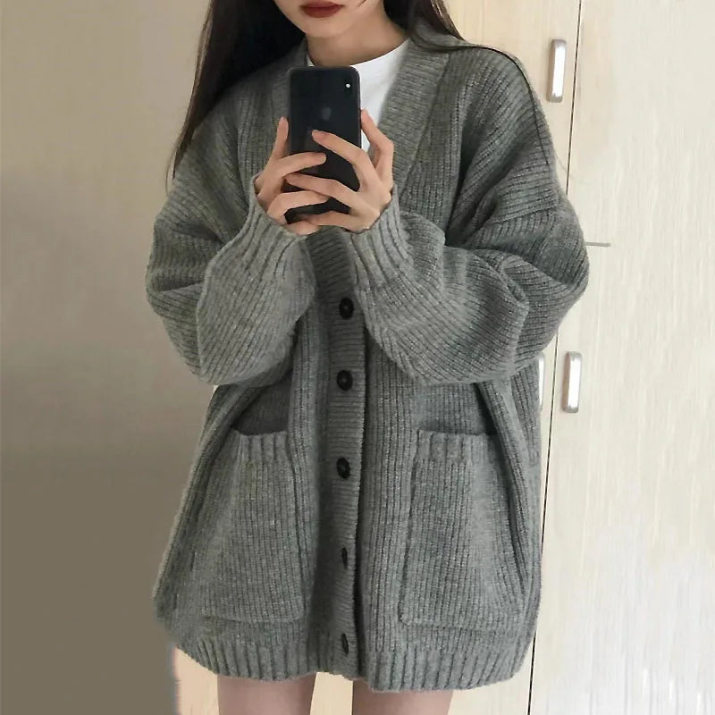 Elena | Maglione Cardigan Oversize da Donna con Scollo a V | Bianco
