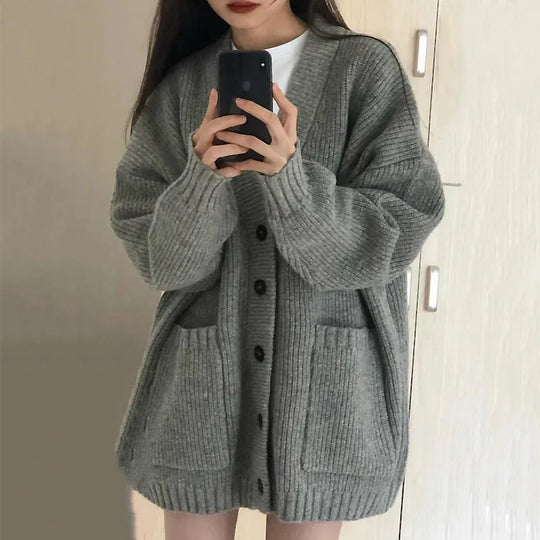 Elena | Maglione Cardigan Oversize da Donna con Scollo a V | Bianco