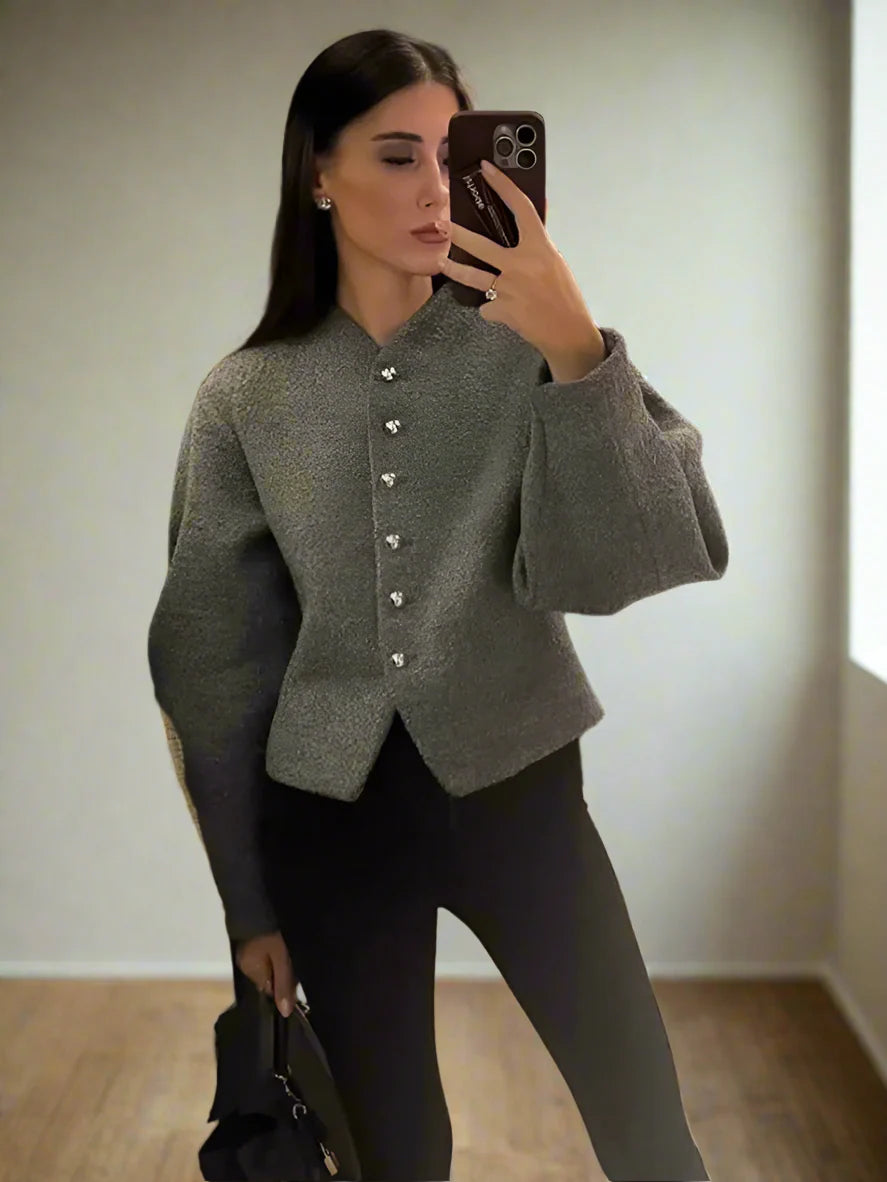 Elisa | Women's Oversized Short Coat with Round Neck | Bordeaux Red