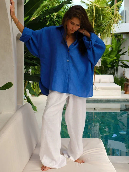 Helena | Women's Oversized Linen Blouse | Royal Blue