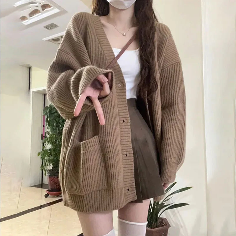 Elena | Maglione Cardigan Oversize da Donna con Scollo a V | Bianco