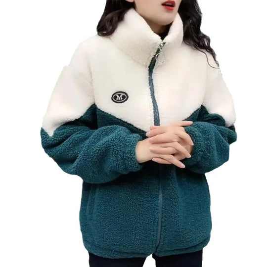 Eva – Giacca calda da donna in teddy fleece con chiusura lampo