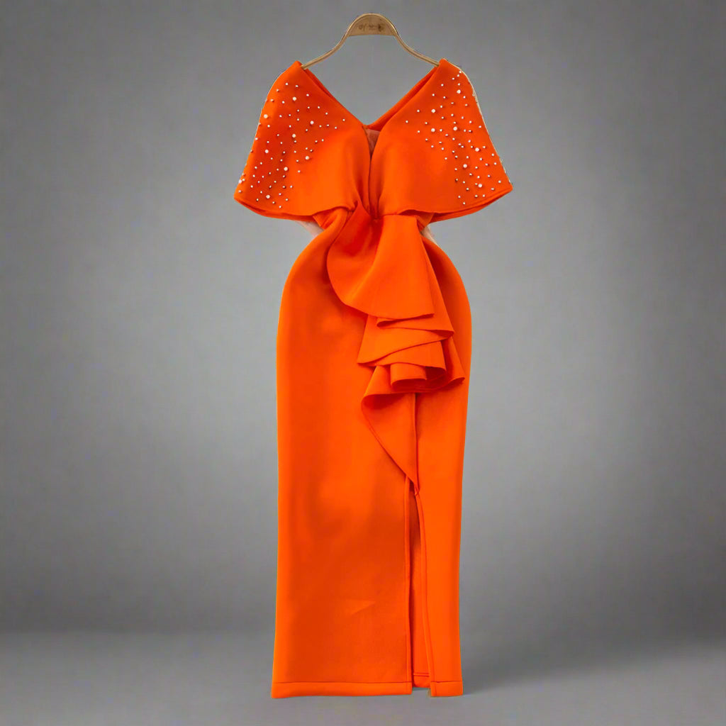 Amara | Mouwloze vintage A-lijn avondjurk voor dames | Oranje