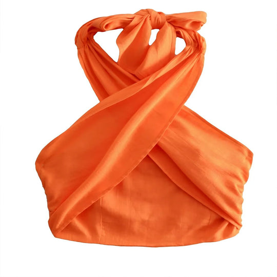 Mira | Short halter top with crossed design for women | Orange