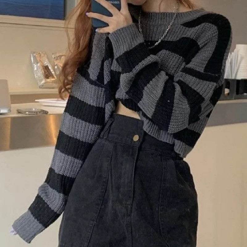 Naira | Women's Oversized Striped Knitted Sweater | White