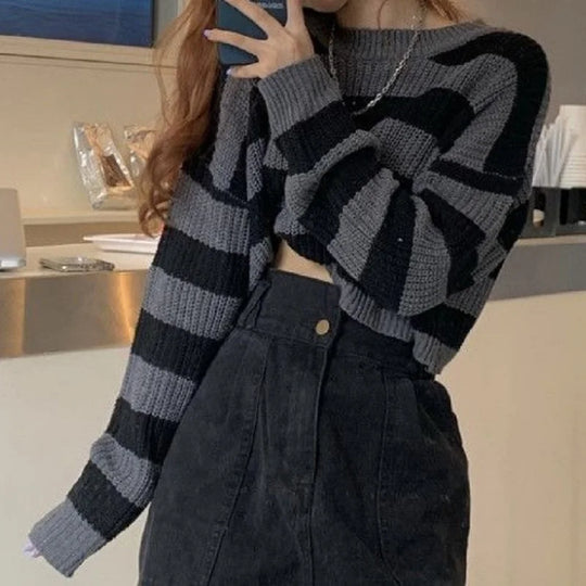 Naira | Women's Oversized Striped Knitted Sweater | White