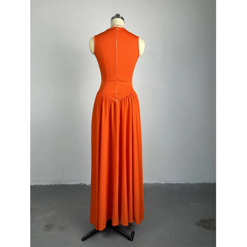 Isabeau | Sleeveless long A-line dress for women | Orange
