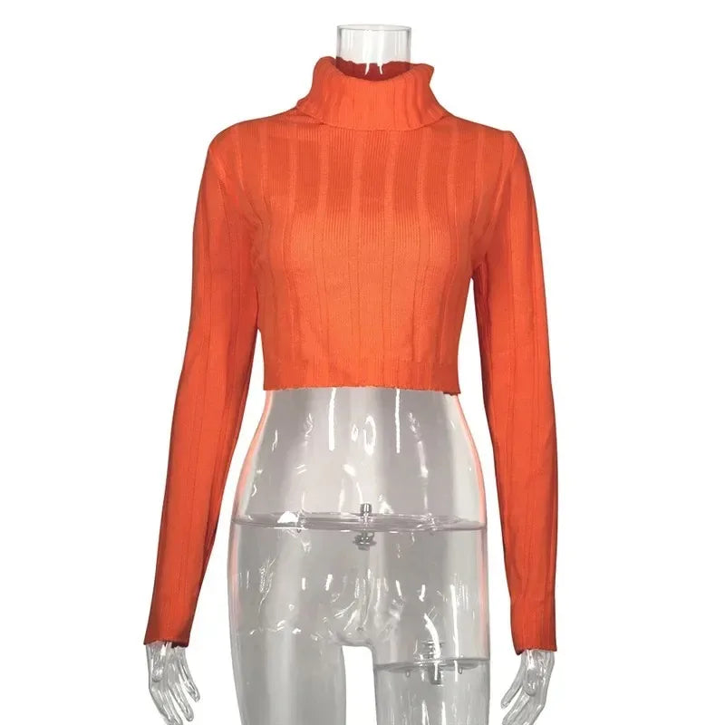 Mira | Maglione corto a collo alto Neon per donna | Arancione