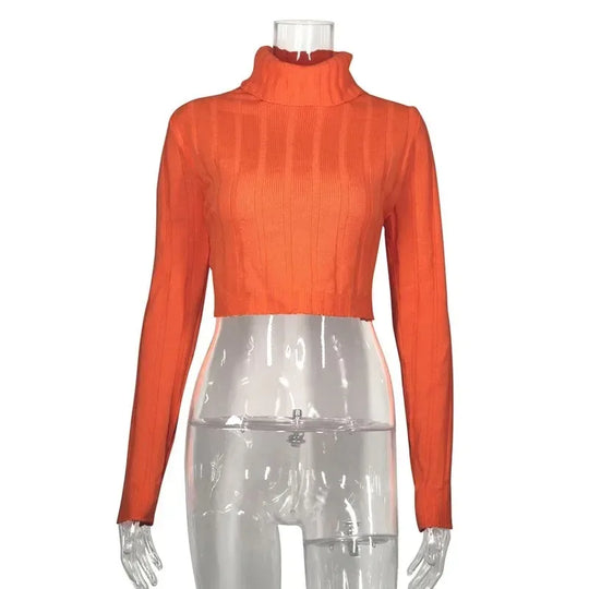Mira | Maglione corto a collo alto Neon per donna | Arancione