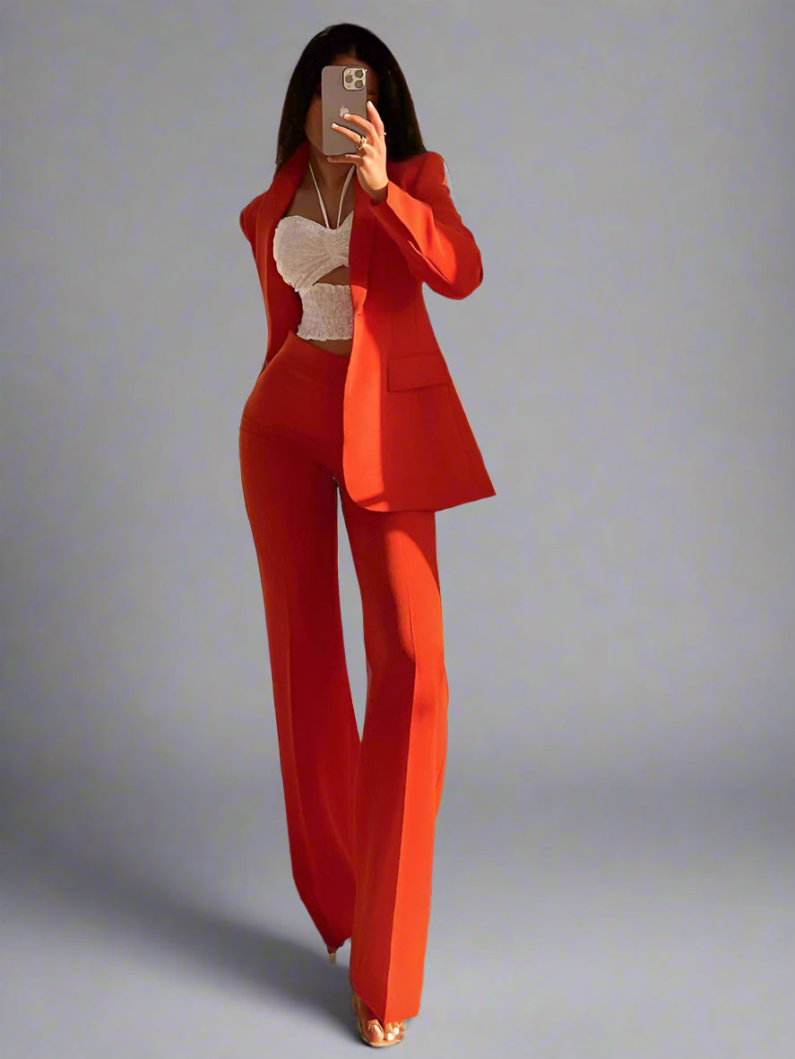 Valeria | Loose vintage blazer with V-neck for women | Orange