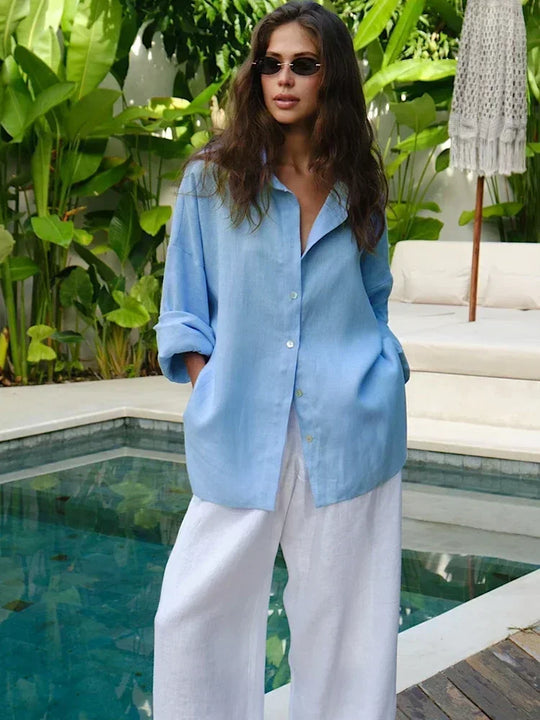 Helena | Women's Oversized Linen Blouse | Royal Blue