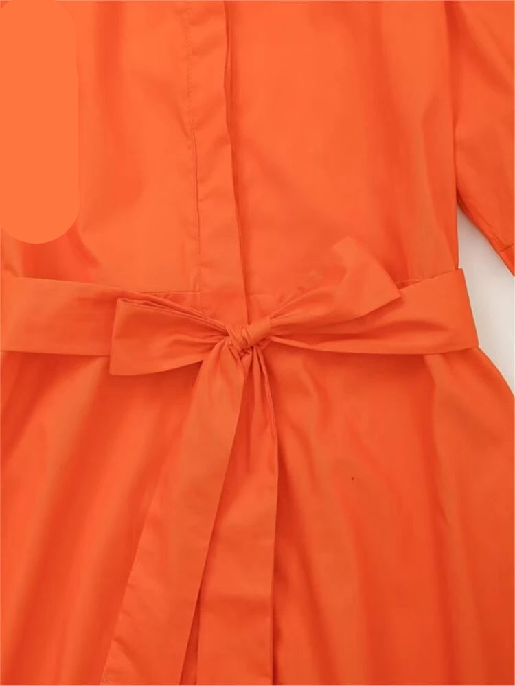 Noa | Short summer dress with belt for women | Orange