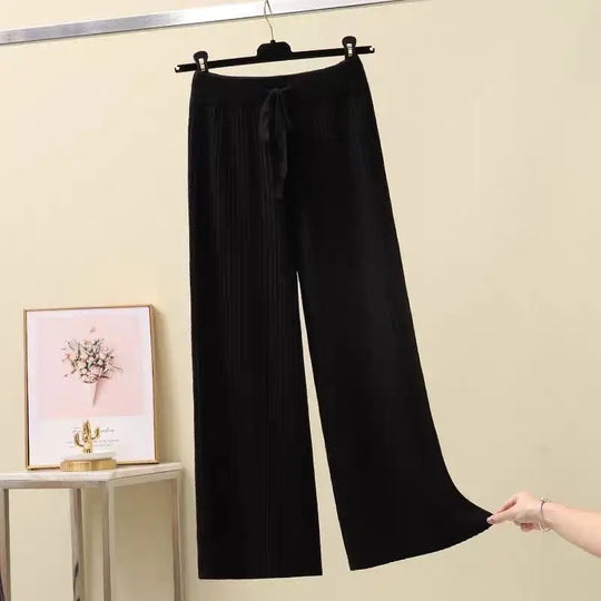 Francoforte | Pantaloni Oversize Lavorati a Maglia da Donna | Nero