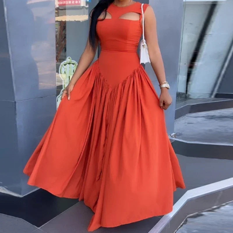 Sienna | Loose boho maxi dress with high waist for women | Orange