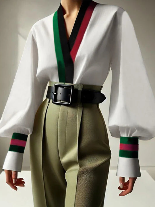 Eliane | Women's Oversized Blouse with V-neck | White