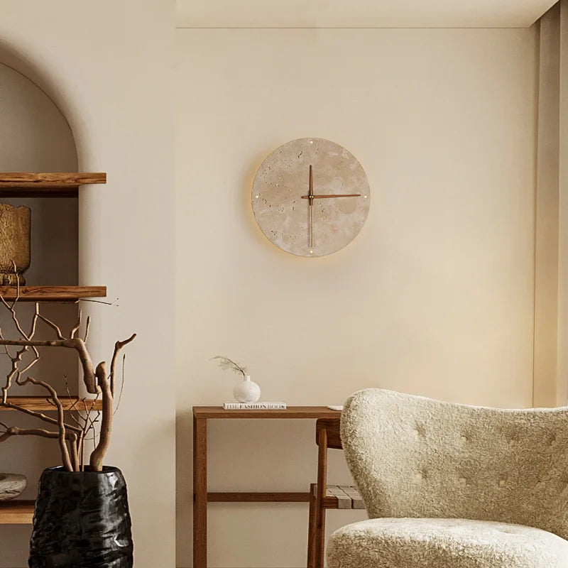 Auris | Lampada da parete in pietra & orologio | Beige