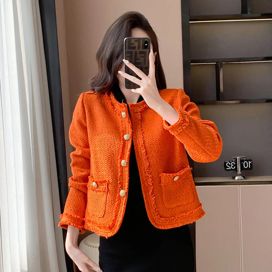 Isabella | Single-row tweed coat for women | Orange