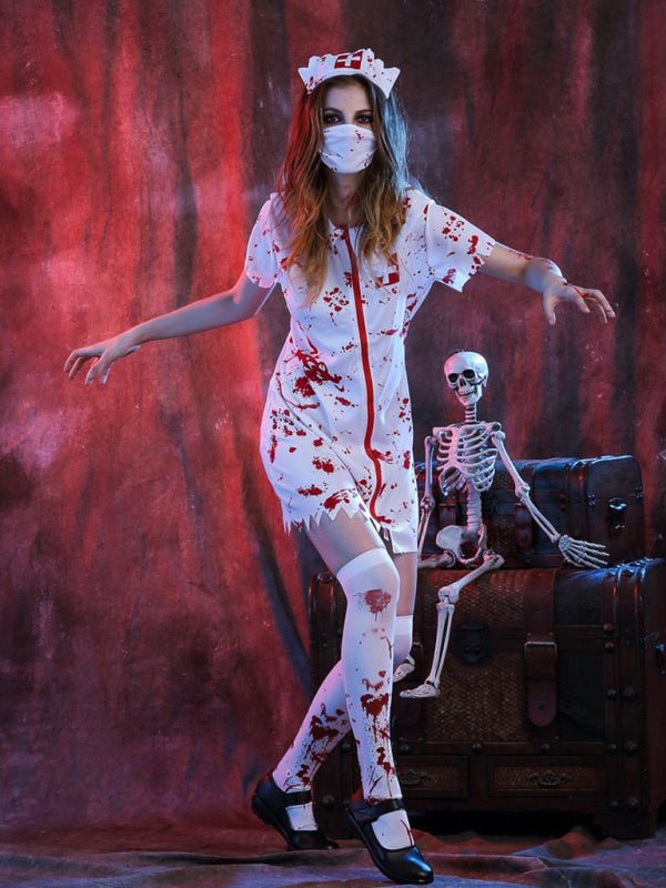 Stephanie | Creepy nurse costume with blood splatter mini dress