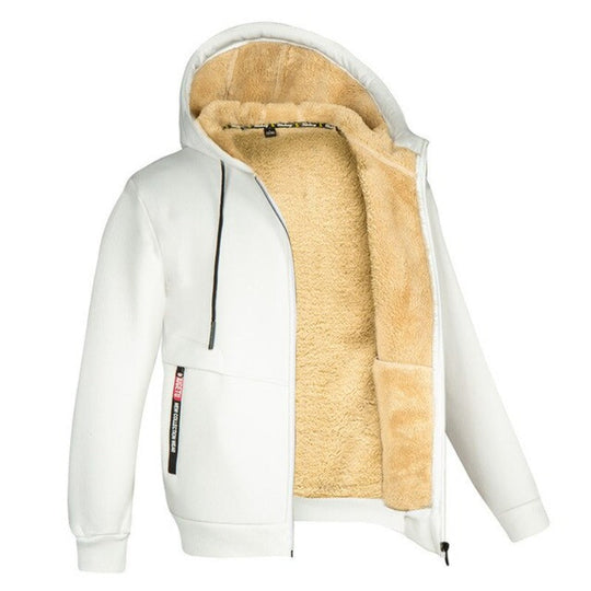Heren fleece hoodie met zachte voering, perfect voor koudere dagen. Deze comfortabele jas biedt extra warmte en is voorzien van een ruime capuchon en ritszakken voor praktisch gebruik. Ideaal voor dagelijks gebruik en buitenactiviteiten, met een moderne en stoere uitstraling die gemakkelijk te combineren is met verschillende outfits.