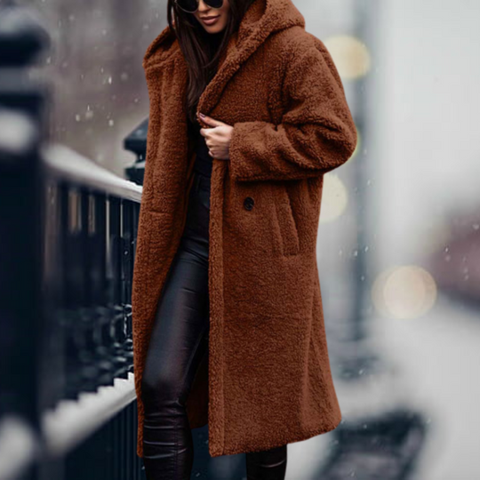 Lara - Fashionable long teddy coat with a luxurious look
