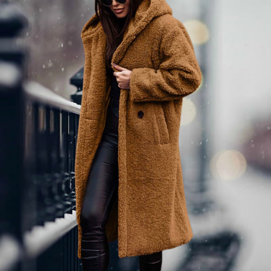 Lara - Fashionable long teddy coat with a luxurious look