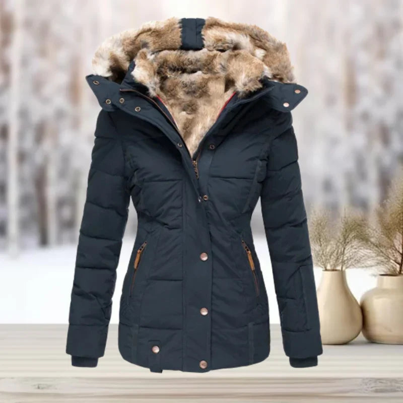 Sanne | Warme Winterjacke mit Pelzkragen und Kapuze
