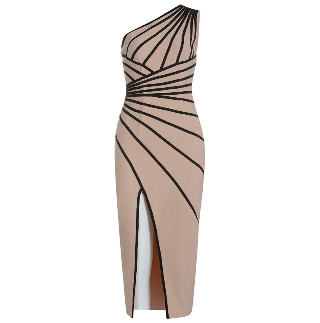 Kyra - Asymmetric Midi Dress with Stripe Design