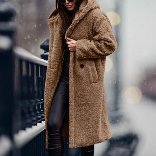 Lara - Fashionable long teddy coat with a luxurious look