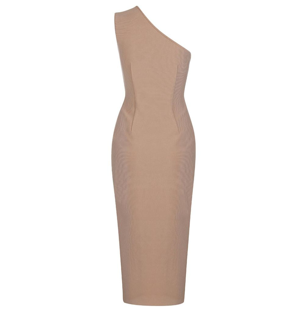 Kyra - Asymmetric Midi Dress with Stripe Design