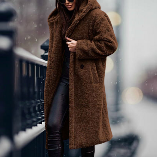 Lara - Fashionable long teddy coat with a luxurious look
