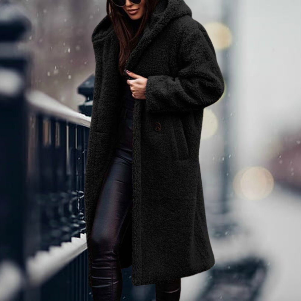 Lara - Fashionable long teddy coat with a luxurious look