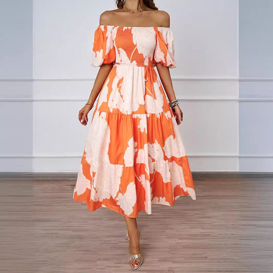 Valeria | Elegante abito midi scollato con maniche a sbuffo