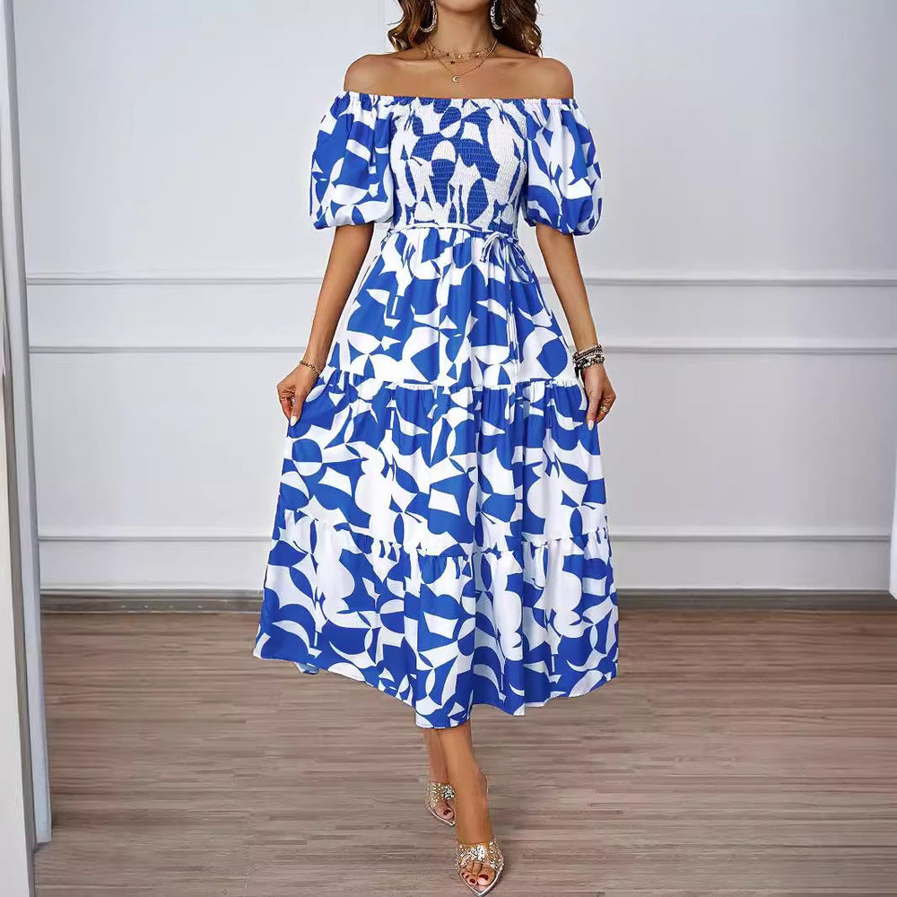 Valeria | Elegant off-shoulder midi dress with puff sleeves