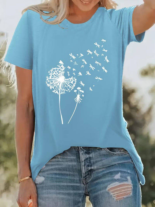 Vanessa | Casual T shirt met grafische paardenbloemprint